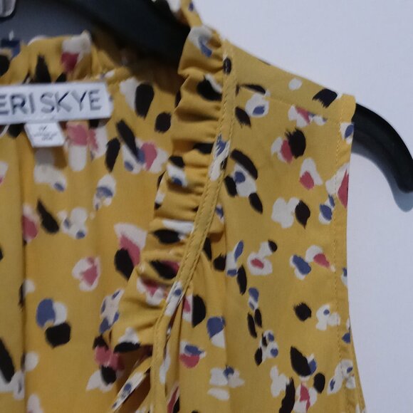 MERI SKYE Women's Yellow Printed Ruffle V-Neck Tank Top Size 1X - Picture 5 of 9